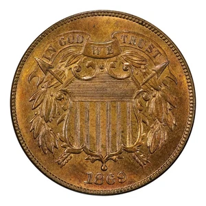 1869 Two Cent Piece PCGS MS-65 RB CAC - Picture 1 of 4