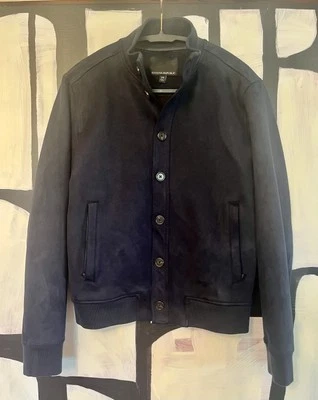 Jaqueta Bombardeiro Banana Republic Azul Marinho Vegana Camurça, Botão Frontal, Feminina XS - Imagem 1 de 4