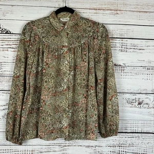 WomenS VTG Rhoda Lee Floral Sheer Cottagecore USA Granny Button Up Blouse- L - Picture 1 of 7