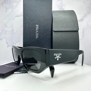 New PRADA Sunglasses Black Square Rectangle PRADA MILANO Silver Logo Authentic - Picture 1 of 21