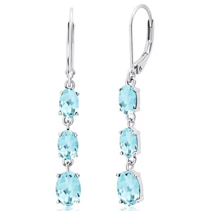 Sterling Silver Gemstone Dangle Leverback Earrings - Picture 1 of 11