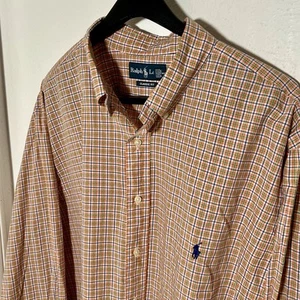 Polo Ralph Lauren Big Tall L/S Button Down Shirt Sz 2XLT Orange Plaid Cotton - Picture 1 of 4