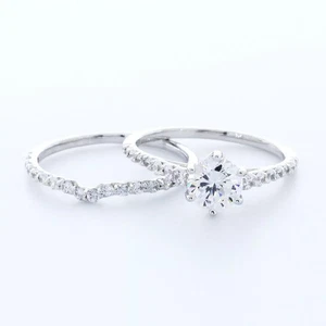 Engagement Ring Set 14K White Gold Petite 1.76 CT Round Lab-Grown Diamond E SI1 - Picture 1 of 5