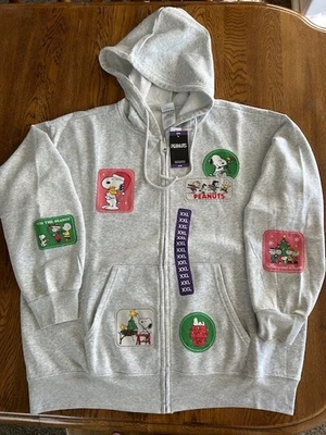 Peanuts Snoopy & Friends Womens Christmas Full Zip Hoodie XXL Grey NEW - Image 1 of 4