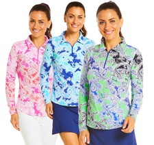 IBKUL Womens Pascha Print Long Sleeve Polo 41647- New