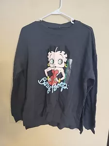 Betty Boop Graphic Split Hem Lightweight Crewneck Sweatshirt Gray Medium B102 - Picture 1 of 2