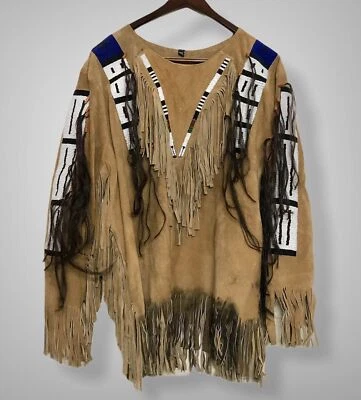 Sioux Style American Native Suede Leather Indian Jacket Fringe & Beads War Shirt - Image 1 of 3