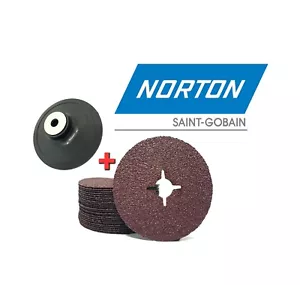 SET Flex Teller Stützteller Ø125 + 25 Fiberscheiben P80 Schleifscheiben NORTON - Picture 1 of 1