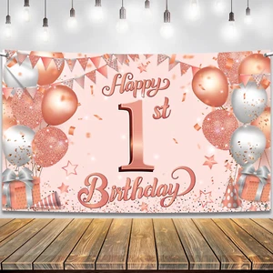 , Large Happy 1St Birthday Banner - 72 X 44 Inch | Rose Gold Happy First Birthda - Picture 1 of 12