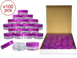 100 Pieces 3Gram/3ml Plastic Round Clear Sample Jar Containers with Purple Lids  - Picture 1 of 6