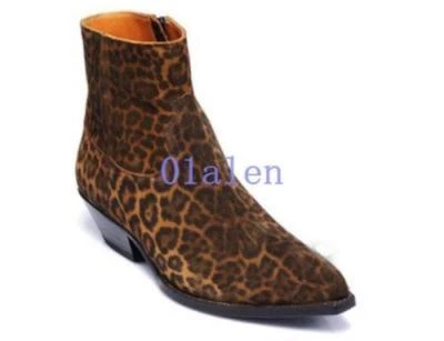 Men's Chic Block Heel Pointy Toe Suede Leather Ankle Boot Shoes Chelsea Boots WU - Image 1 of 4