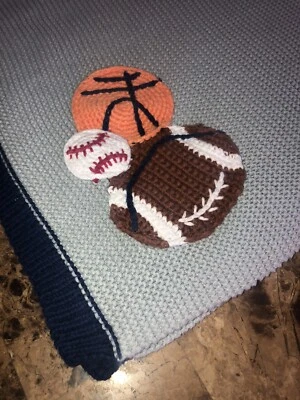 Baby Boy Blue All Star Sports Ball Football Basket baseball Waffle Weave Blanket - Image 1 of 4