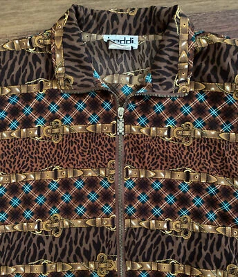 Chaqueta Cheetah Equestrian Cremallera Completa Pequeña M Cinturones a Cuadros Dorado Niñas Teddi Años 90’s Foto 1 de 4
