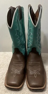 Justin 310JR Botas de Vaquero de Cuero Pulido Chocolate Punta Cuadrada! Talla 4.5D Foto 1 de 4