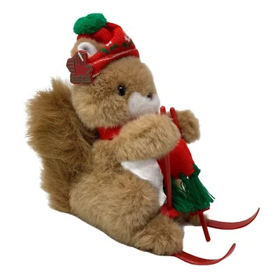 VTG APPLAUSE WINTER MAGIC SKIING SQUIRREL 8" PLUSH STUFFED TOY w/ PLASTIC SKIS  - Image 1 of 4