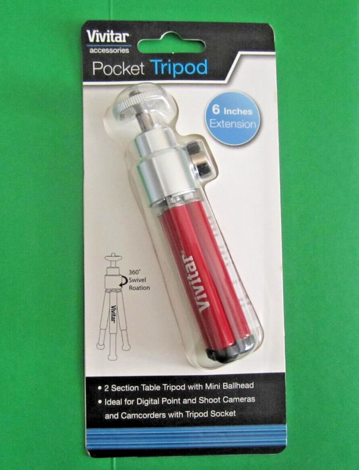 Vivitar VT-6 Tripod Red Pocket Tripod W 6” Extension Fits Most Cameras - NEW - Image 1 of 4