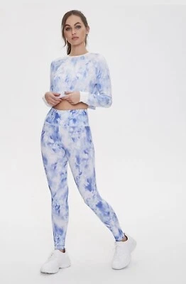 Legging Forever 21 Damas Grande Activo Azul/Blanco Tiro Alto Foto 1 de 4