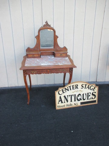 63932 French Hand Carved Vanity Desk w/ Mirror Cover