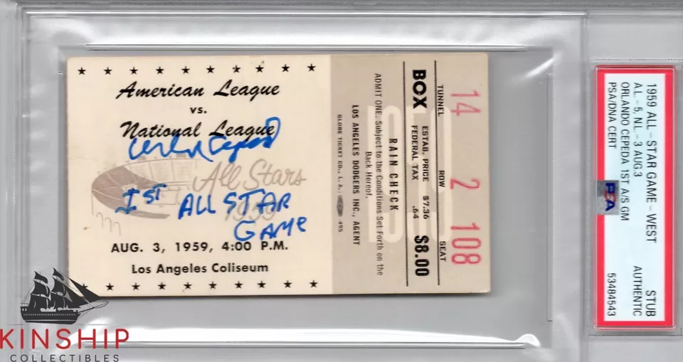 Orlando Cepeda signed 1959 All Star Game Ticket PSA DNA Inscribed Auto HOF C737 - Image 1 of 1
