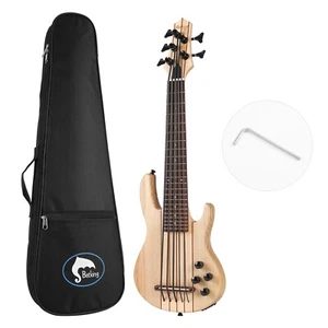 MiNi 5string ukulele electric bass neck-thru Ash wood Body Bass Uke W/Padded Bag - Picture 1 of 12