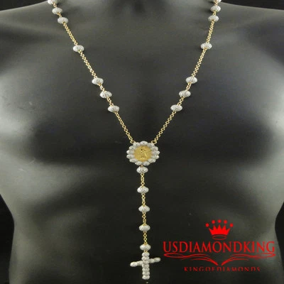 Collar Rosario de Diseñador Cadena Caja Bola 2 TONOS Acabado Oro Amarillo 14k Cásate Foto 1 de 4