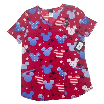 Scrubstar Disney Size Small American Mickey Red V-Neck Print Scrub Top NWT - Image 1 of 4