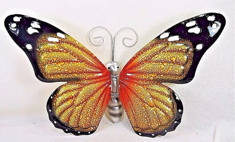 Butterfly w/movable wings hand painted metal wall art home decor orange/yellow Cover