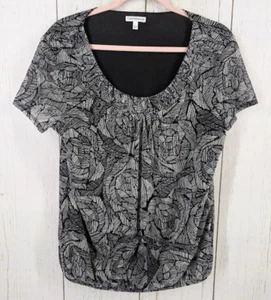 Croft Barrow Size Large Black White Patterned Short Sleeve Womens Blouse - Picture 1 of 8