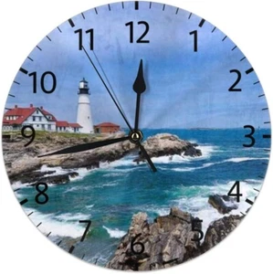 Home Decor Lighthouse Round Wall Clock Acrylic Silent Non Ticking With Stand Art - Picture 1 of 4