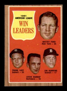 1962 Topps #57 Ford/Bunning/Lary/Barber AL Win Leaders EX+ X2117435