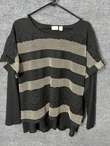Chico’s Unique Black/ Tan Stripe Crochat Lace Size 3 - Picture 1 of 8