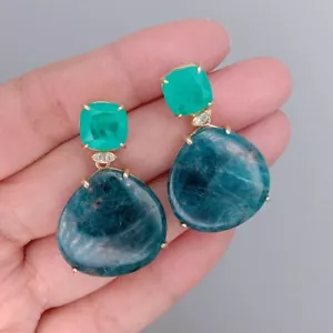 Gemstones 25mm Apatite Dangle Earrings Healing Crystal Drop Earring Boho Jewelry - Picture 1 of 6