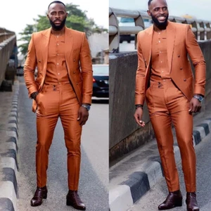 Mens Maroon Suit Double-breasted Coat Blazer Peak Lapel Tuxedo Wedding Themes - Picture 1 of 12