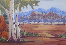 MELVIN MALBUNKA HERMANNSBURG WC "CENTRAL AUSTRALIAN LANDSCAPE" C 1970