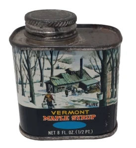 Pure Vermont Maple Syrup Empty Tin 8oz Winter Scene Homestead Recipes Free Ship - Picture 1 of 5