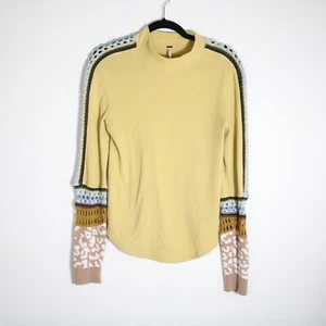 Free People Switch It Up Polsino Termico Donna Grande Giallo Uncinetto Leopardato - Foto 1 di 6