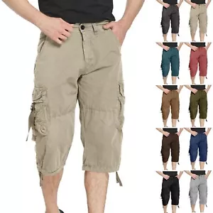 Summer Shorts Men's Sports Casual Capris Mens Multi Pockets Straight Cargo Pants - Picture 1 of 36