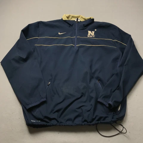 Navy Midshipmen Jacket Mens Medium Blue Gold Nike 1/4 Quarter Zip NCAA Logo Cover