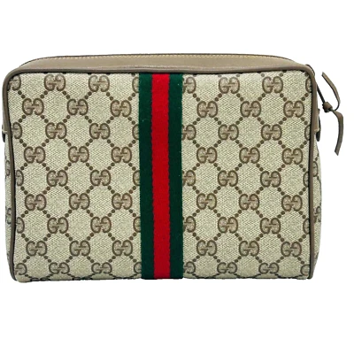 Vintage Gucci Sherry Line Clutch Bag Purse PVC Leather Brown Authentic - Image 1 of 4