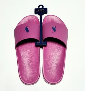 Polo RALPH LAUREN Mens 12 Pool Sandals Slides Pink Navy Pony Fuschia Flip Flops - Picture 1 of 20