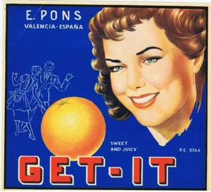 Get It E. Pons Valencia woman original Spanish Orange Crate label - Picture 1 of 1