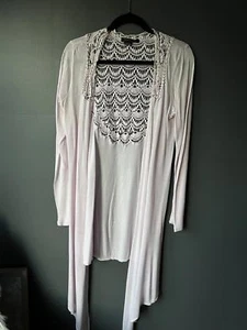 BCBG Maxazria size Small Elegant Lace-Trim Cardigan in Soft Pink - Picture 1 of 9