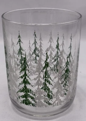 4- Libby Verde y Blanco Invierno Árboles de Navidad Gafas Antiguas Libbey Foto 1 de 3