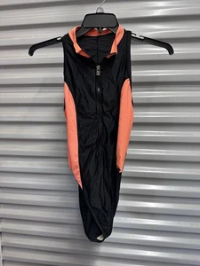 Vintage 80s 90s Neon Orange Black One Piece Swimsuit Zipper Front Sz 14 Large - Picture 1 of 8