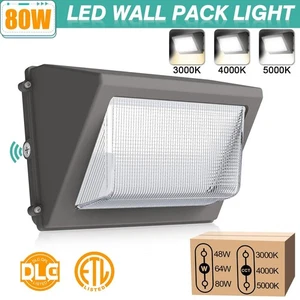 80W LED Wall Pack Lights Outdoor Photocell 3CCT 3000K/4000K/5000K Garage Barn - Picture 1 of 16