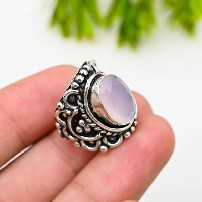 Rose Chalcedony Gemstone 925 Sterling Silver Ring Handmade Jewelry Ring For Gift - Image 1 of 4