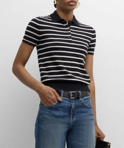 Nili Lotan 100% Cashmere Leanna Navy and Ivory Polo Sweater XS NWT - Picture 1 of 15