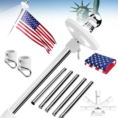 Kit de poste de bandera de luz solar de 6 pies con bandera americana - Soporte ajustable 180° y... Foto 1 de 4