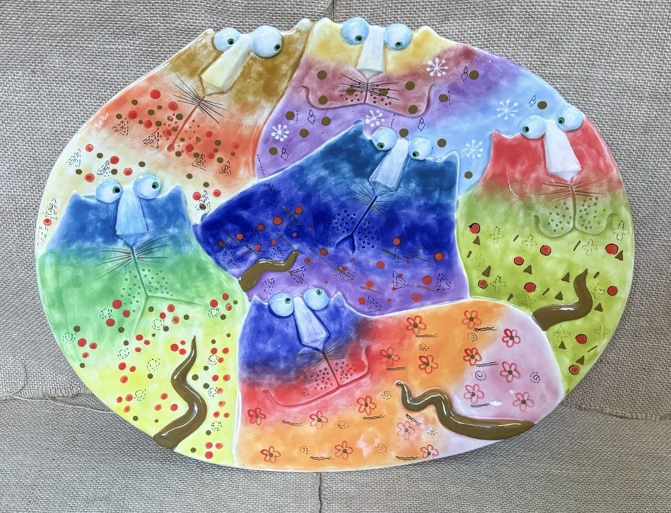 Plato colgante de pared colorido para gatos Joy Cats de cerámica caprichoso Kidcore Foto 1 de 4