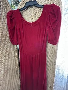 Vintage Red Velour Long Dress Christmas Holiday Handmade - Picture 1 of 7
